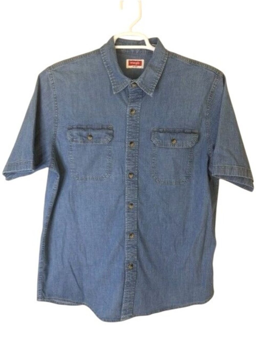 Wrangler Denim Work Shirt Men's L Classic Short sleeve Outdoors Utility Blue